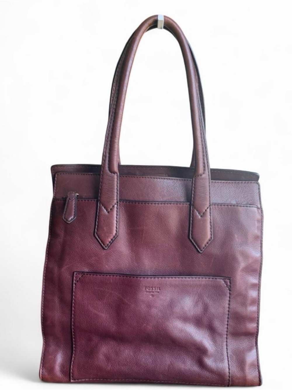 VTG Fossil Carmen Leather Shopper Tote Bag Oxblood Burgundy Maroon Boho Y2K